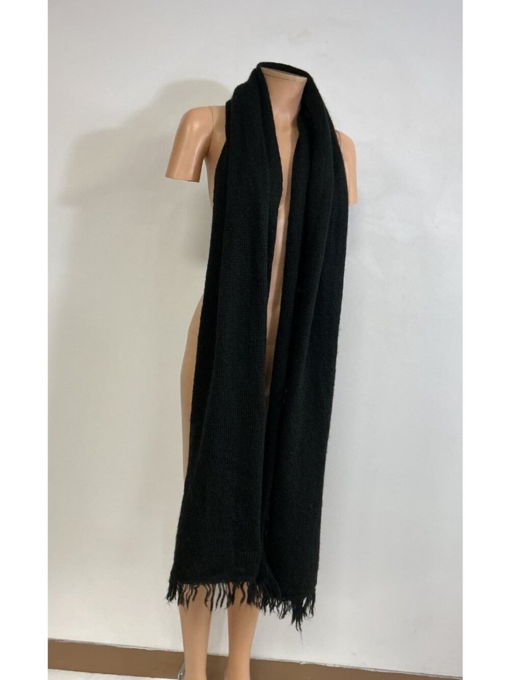 Wooden Ships Long Black Angora Wool Scarf Fringed